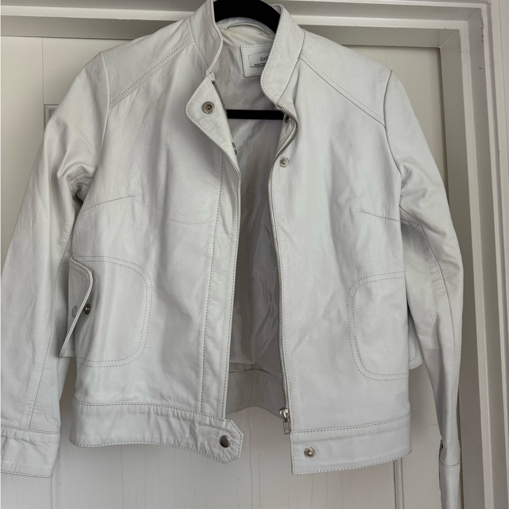 Zara Off-White Leather Jacket